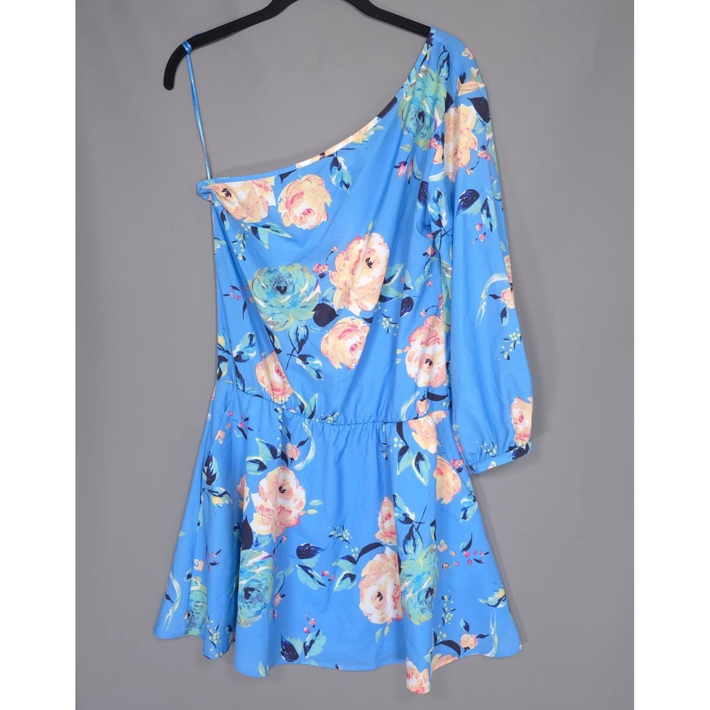 NWT Anthropologie YUMI KIM Mini Dress LARGE Blue Rose Garden One Shoulder Floral - Picture 4 of 12